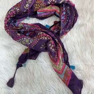 Casaideas Purple Multi Floral Abstract Tassels Square 43x43 Wrap Scarf Bubushka
